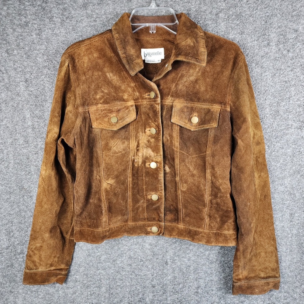 Bagatelle Jacket Womens M Trucker Brown Suede Leather Button Front Pocket EUC